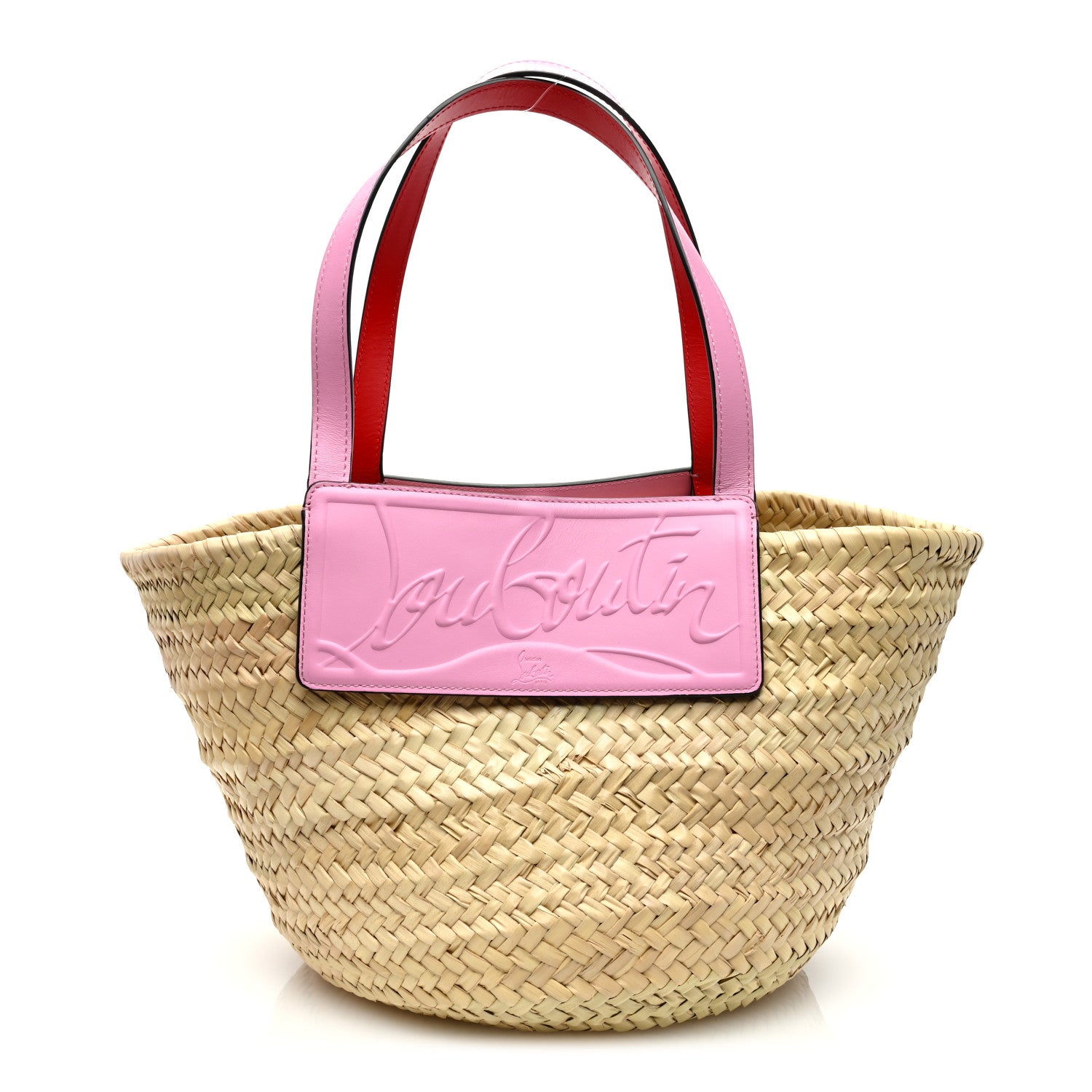 Christian Louboutin Woven Straw Loubishore Tote Pink 1 of 9