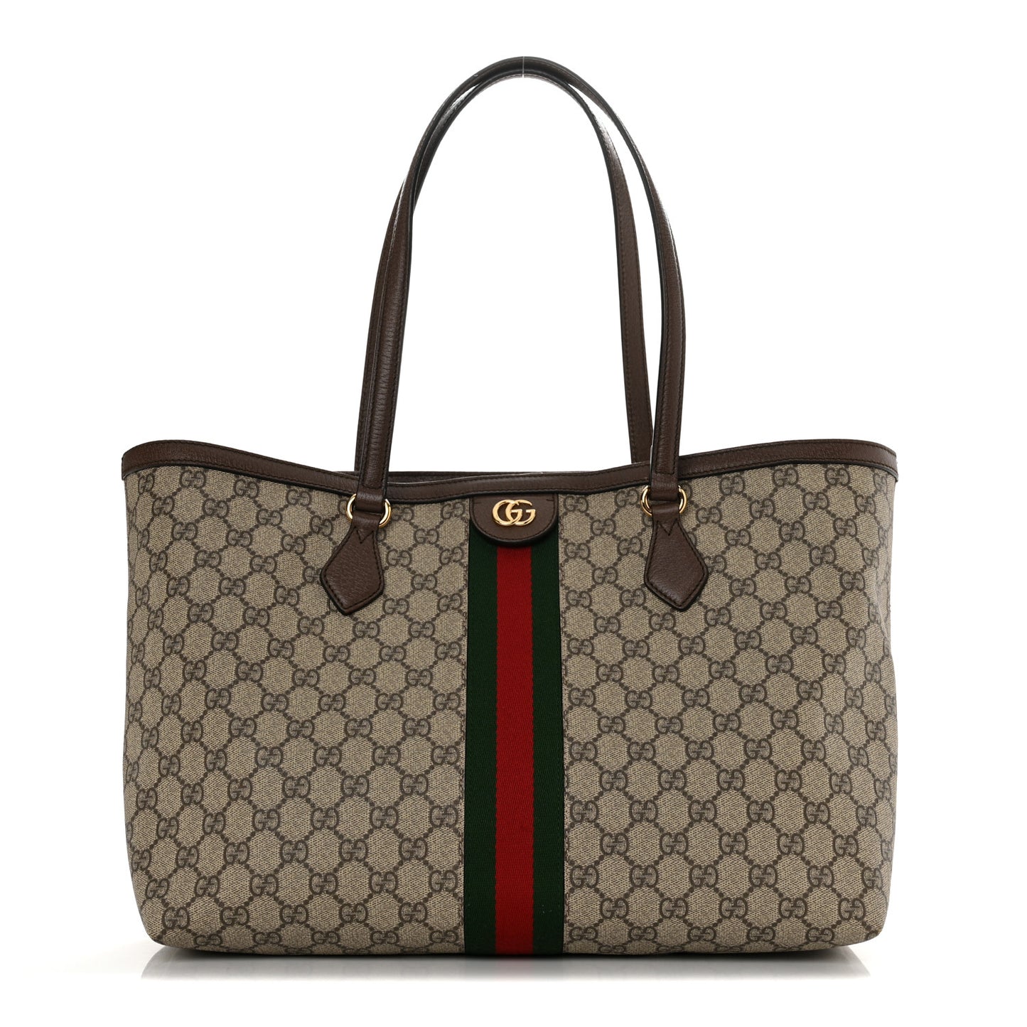 GG Supreme Monogram Textured Calfskin Web Medium Ophidia Shopping Tote Beige Ebony New Acero
