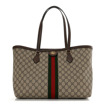 Gucci GG Supreme Monogram Textured Calfskin Web Medium Ophidia Shopping Tote Beige Ebony New Acero 1 of 11