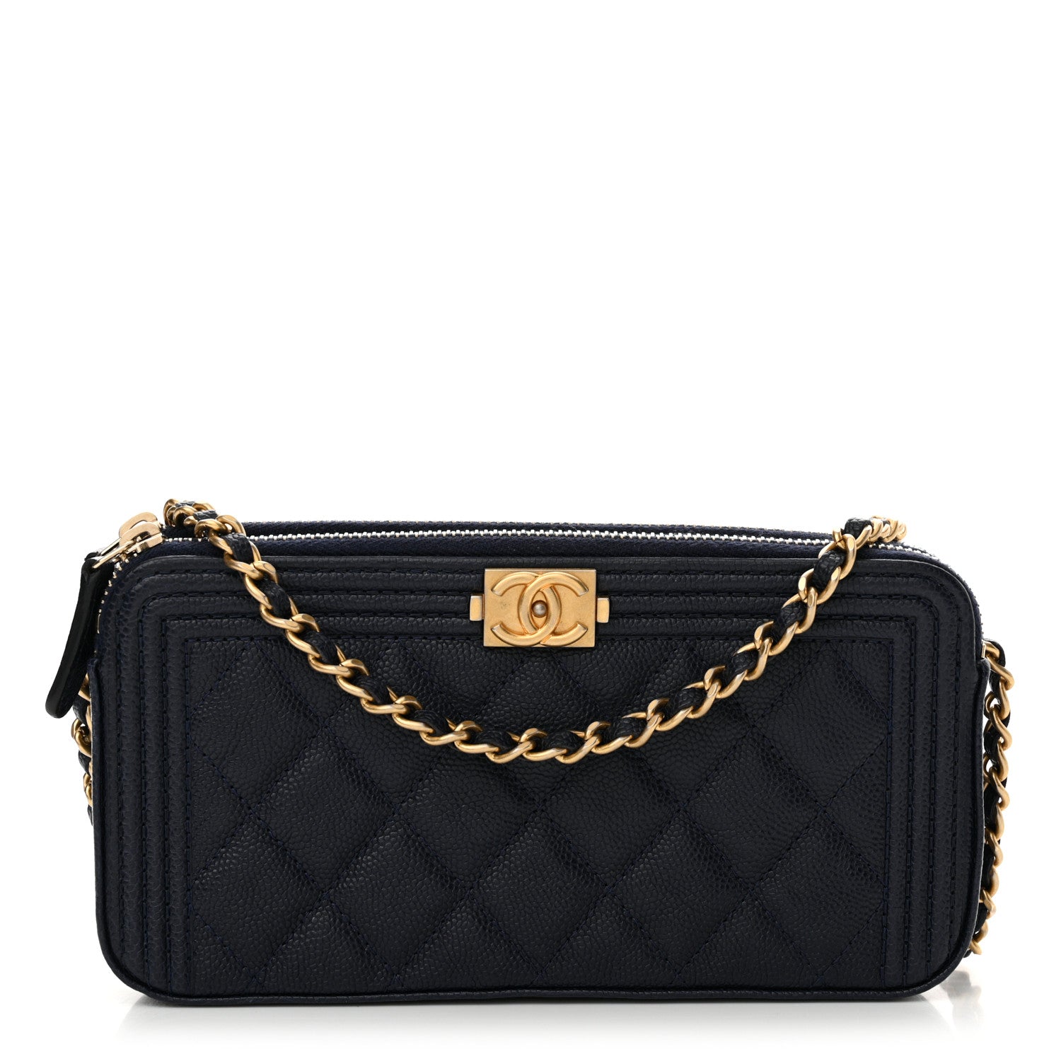 Chanel Caviar Quilted Small Boy Clutch With Chain Dark Blue 1 of 12