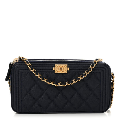 Chanel Caviar Quilted Small Boy Clutch With Chain Dark Blue 1 of 12