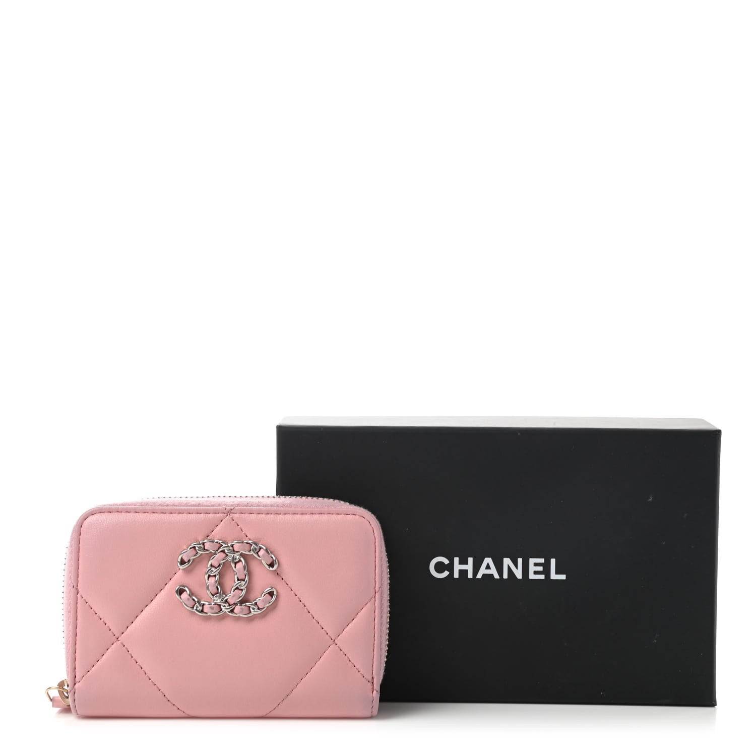 Chanel Lambskin Quilted Chanel 19 Zip Around Coin Purse Wallet Light Pink 8 of 8