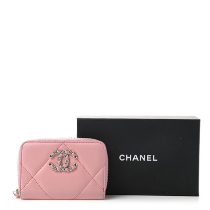 Chanel Lambskin Quilted Chanel 19 Zip Around Coin Purse Wallet Light Pink 8 of 8