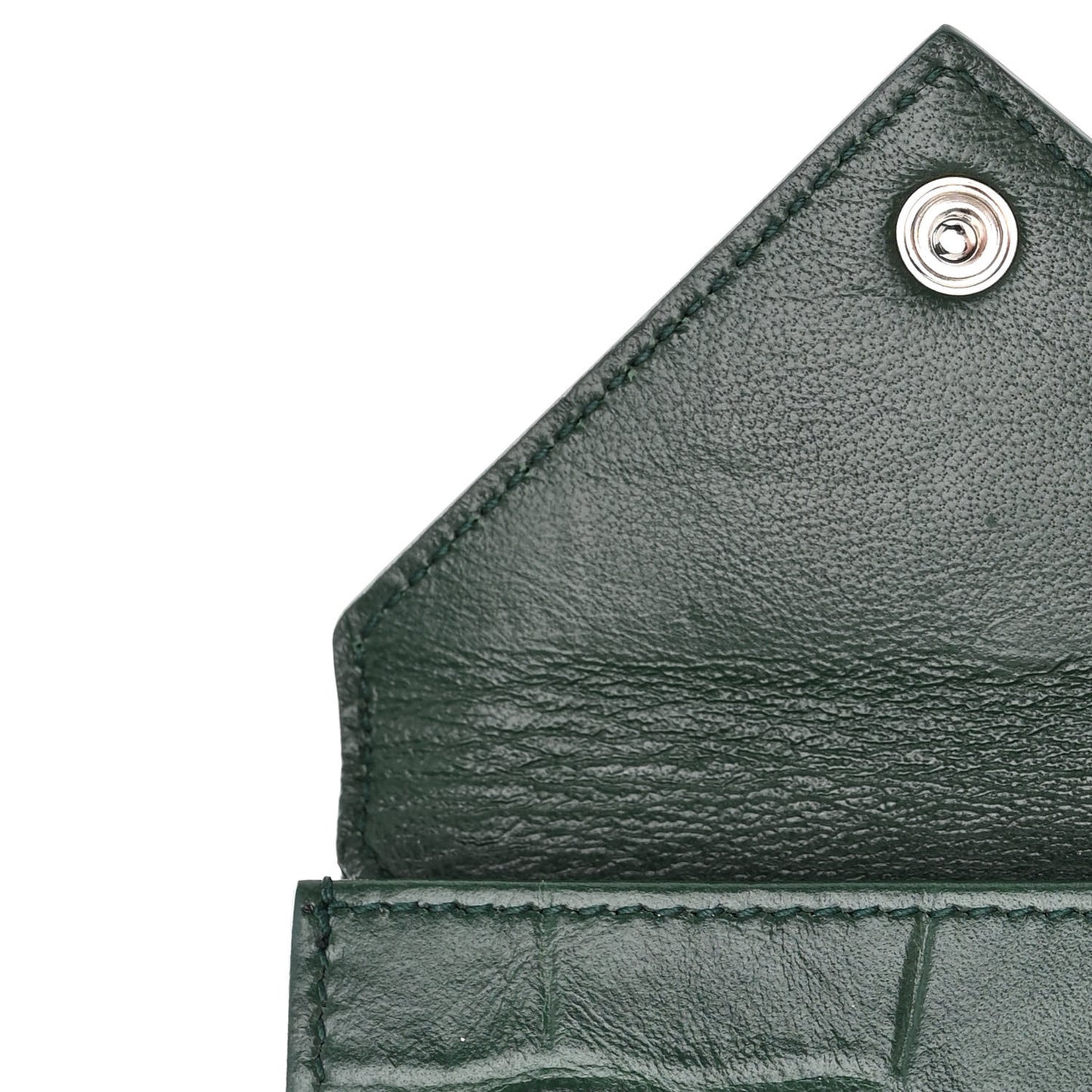 Calfskin Crocodile Embossed Mini Papier Wallet Dark Green