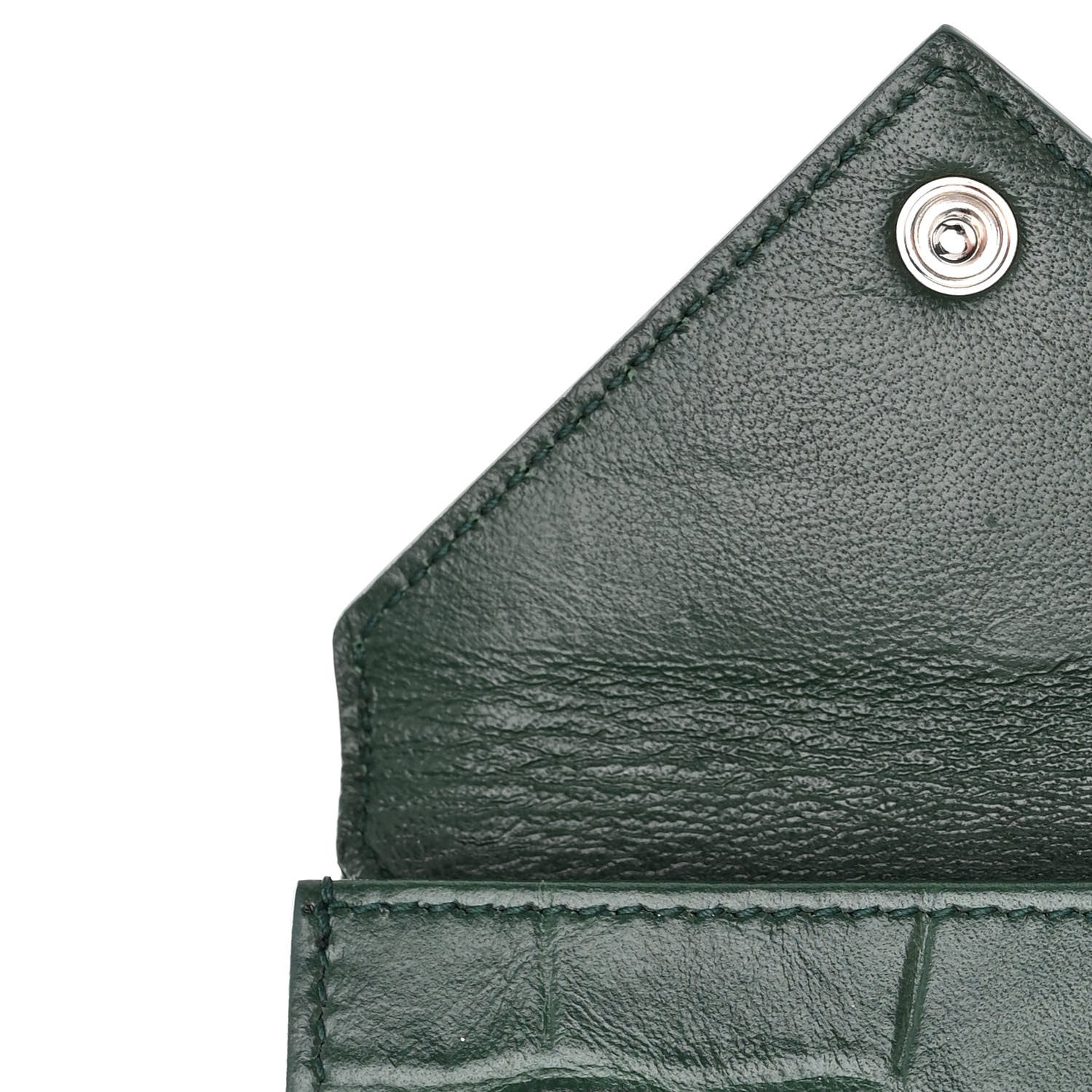 Balenciaga Calfskin Crocodile Embossed Mini Papier Wallet Dark Green 9 of 11