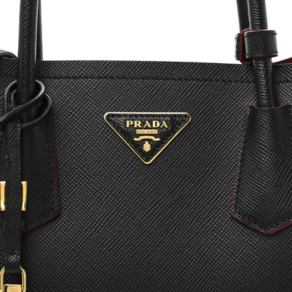 Prada Saffiano Cuir Medium Double Bag Black Fuoco 7 of 13