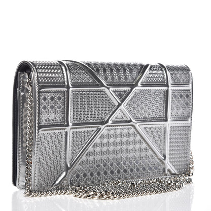 Christian Dior Metallic Patent Micro-Cannage Diorama Wallet on Chain Pouch Silver 3 of 9