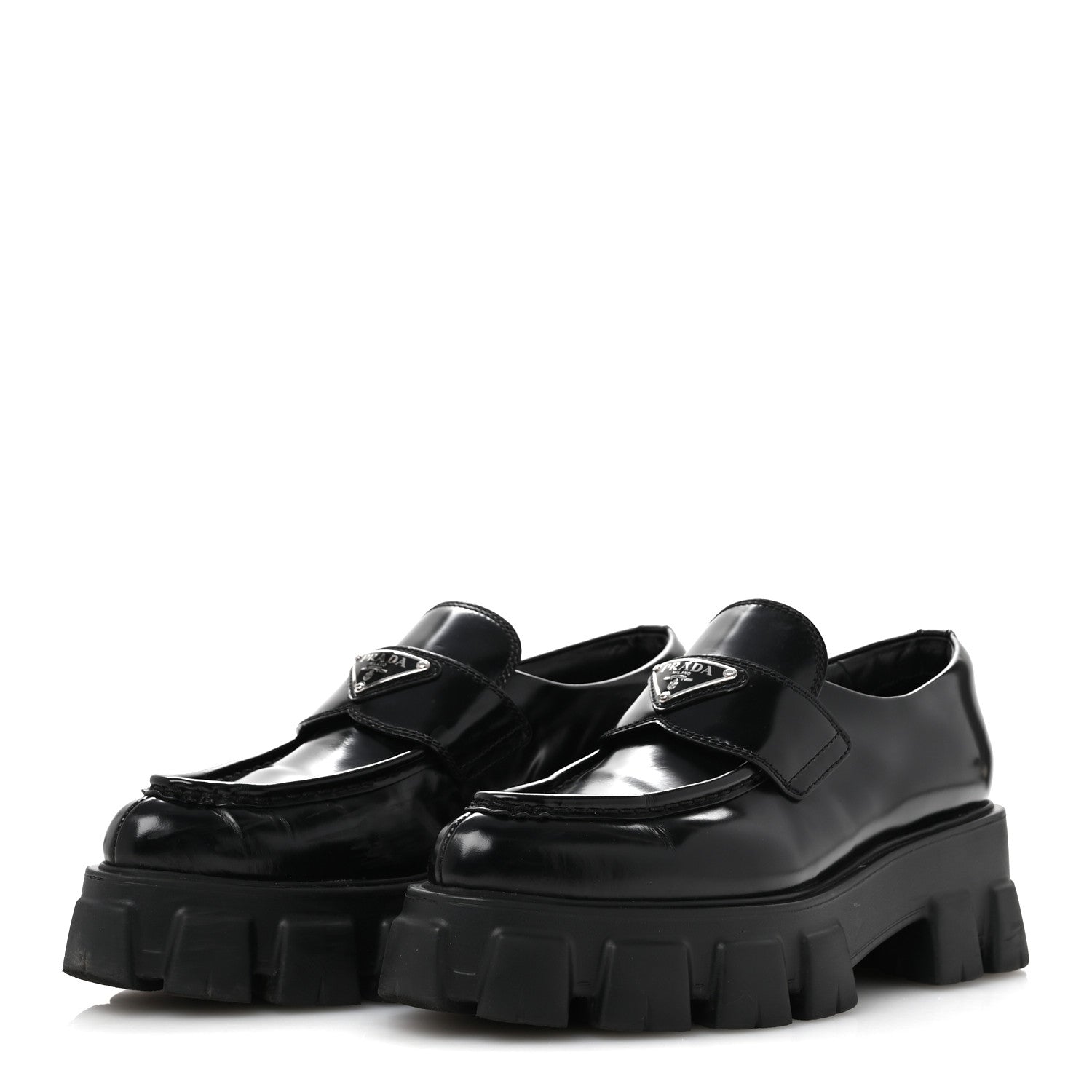 Prada Spazzolato Triangle Logo Monolith Pointy 55mm Loafers 38 Black 4 of 10