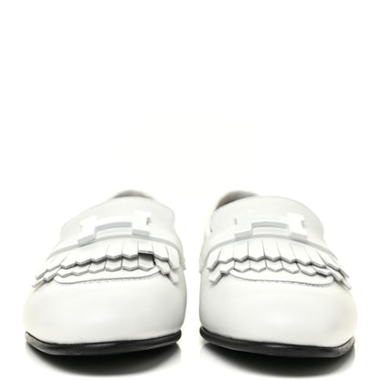 Hermes Calfskin Womens Royal Loafers 37.5 White 2 of 10