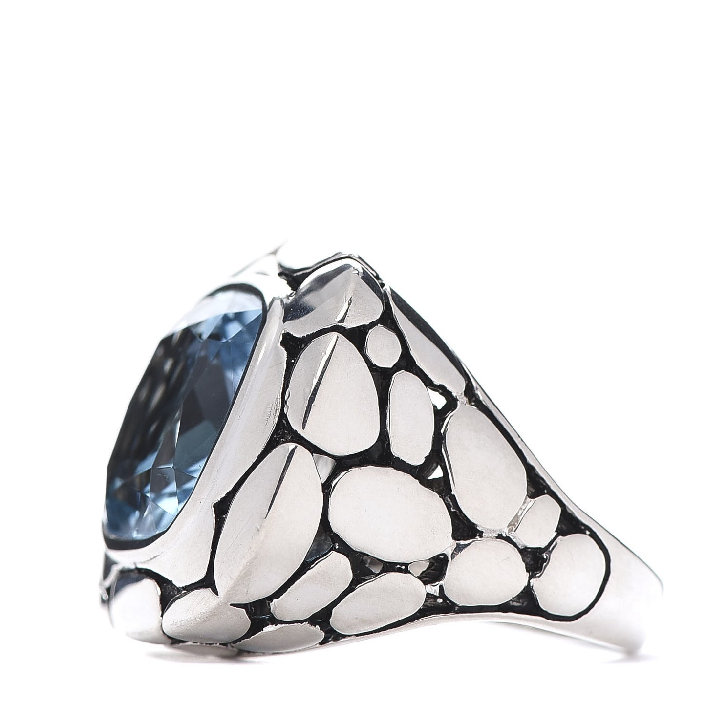 Sterling Silver Blue Topaz Large Batu Kali Square Ring 55 7.25