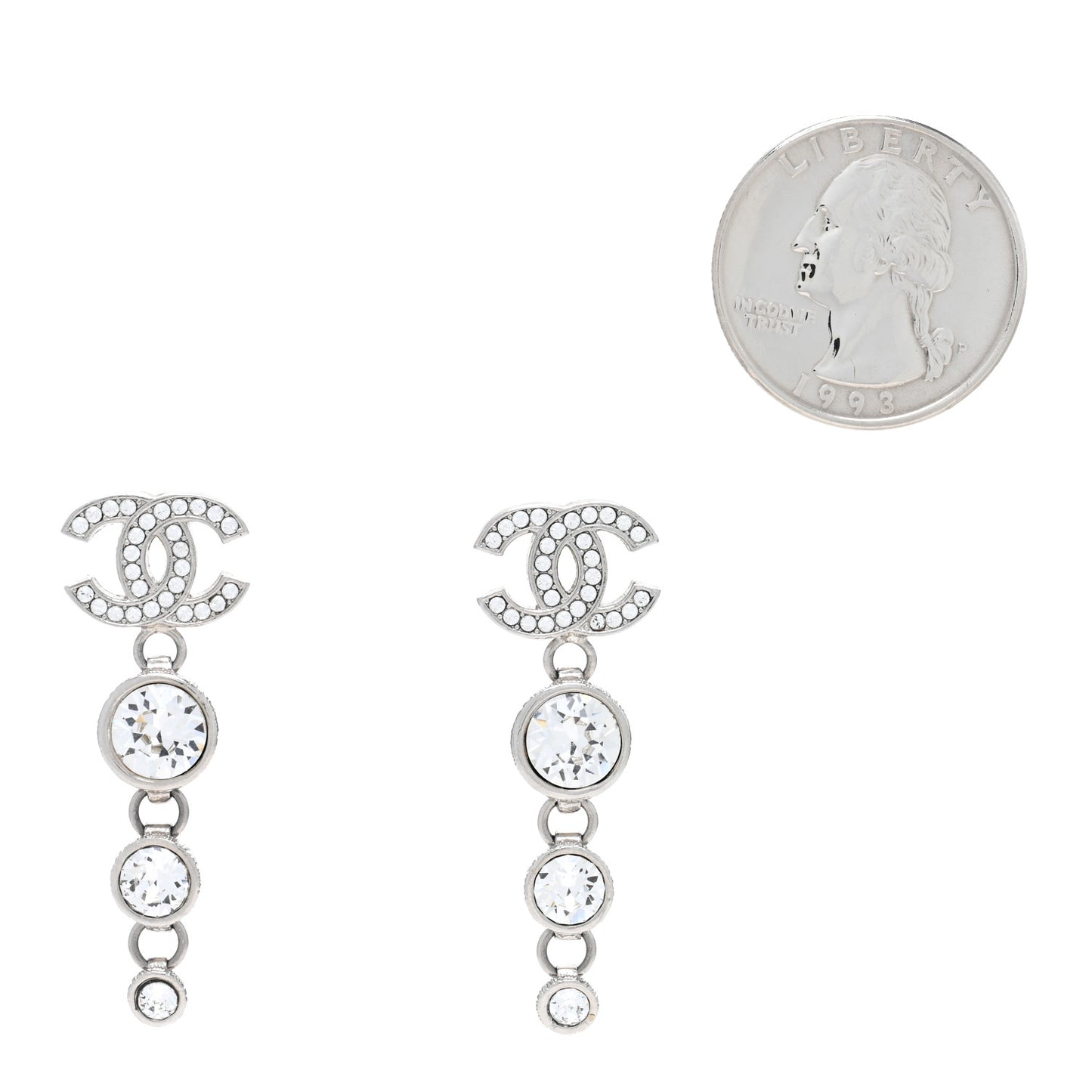 Crystal CC Drop Earrings Silver