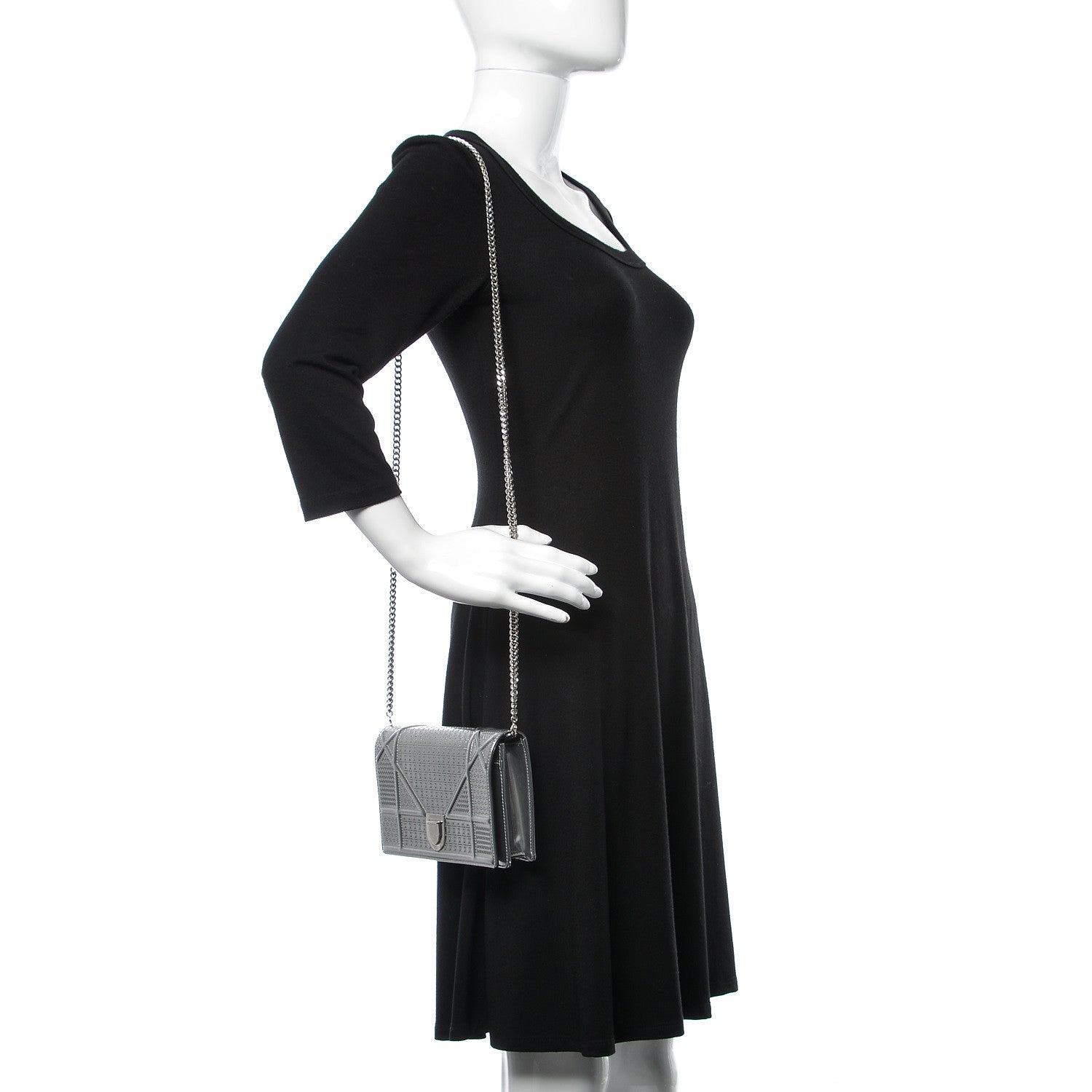 Christian Dior Metallic Patent Micro-Cannage Diorama Wallet on Chain Pouch Silver 2 of 11