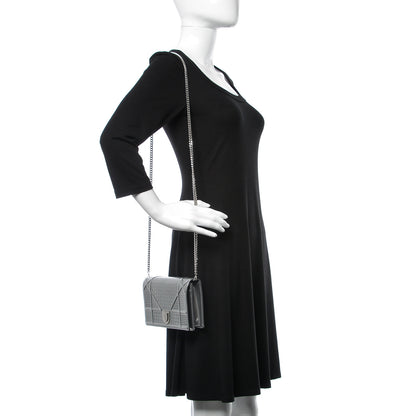 Christian Dior Metallic Patent Micro-Cannage Diorama Wallet on Chain Pouch Silver 2 of 11