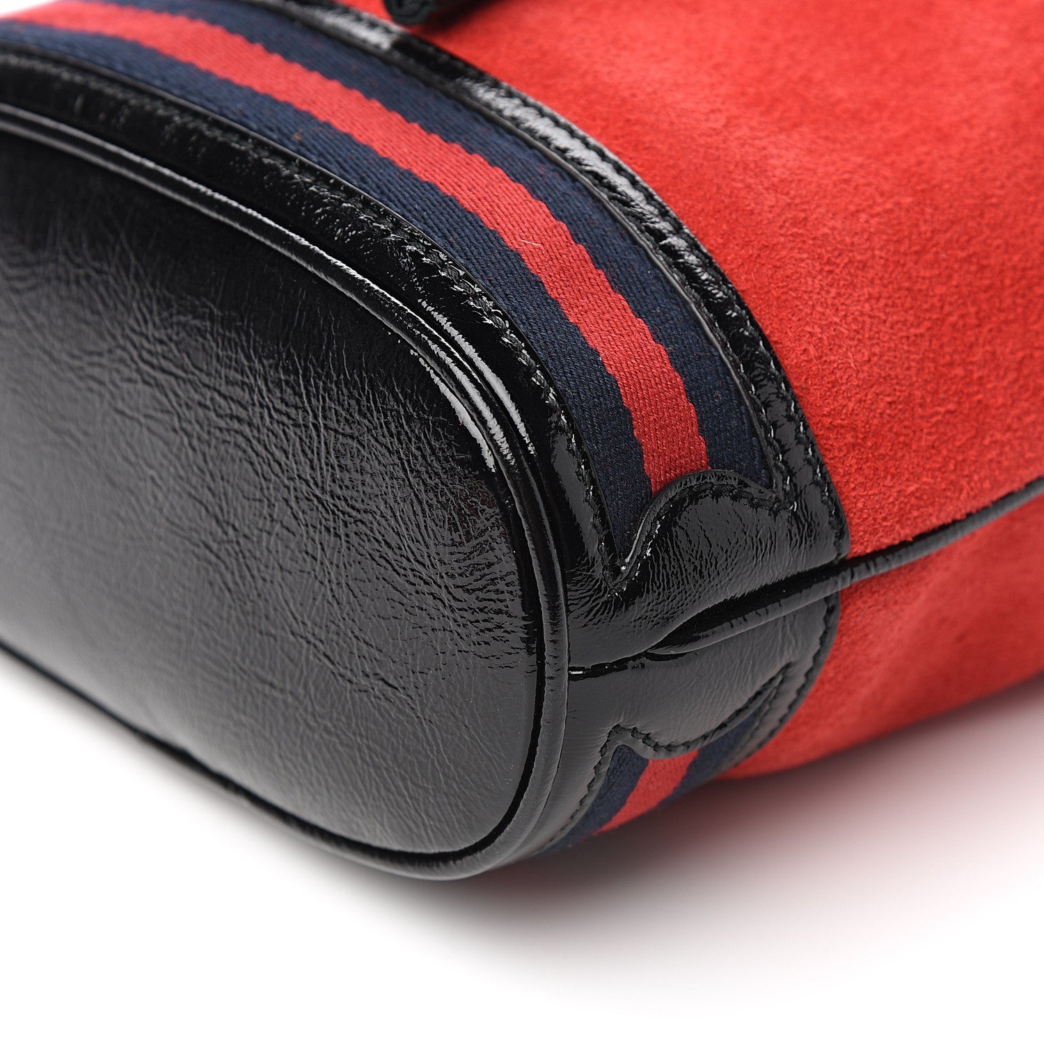 Gucci Suede Patent Web Small Ophidia Bucket Bag Hibiscus Red Black 8 of 9