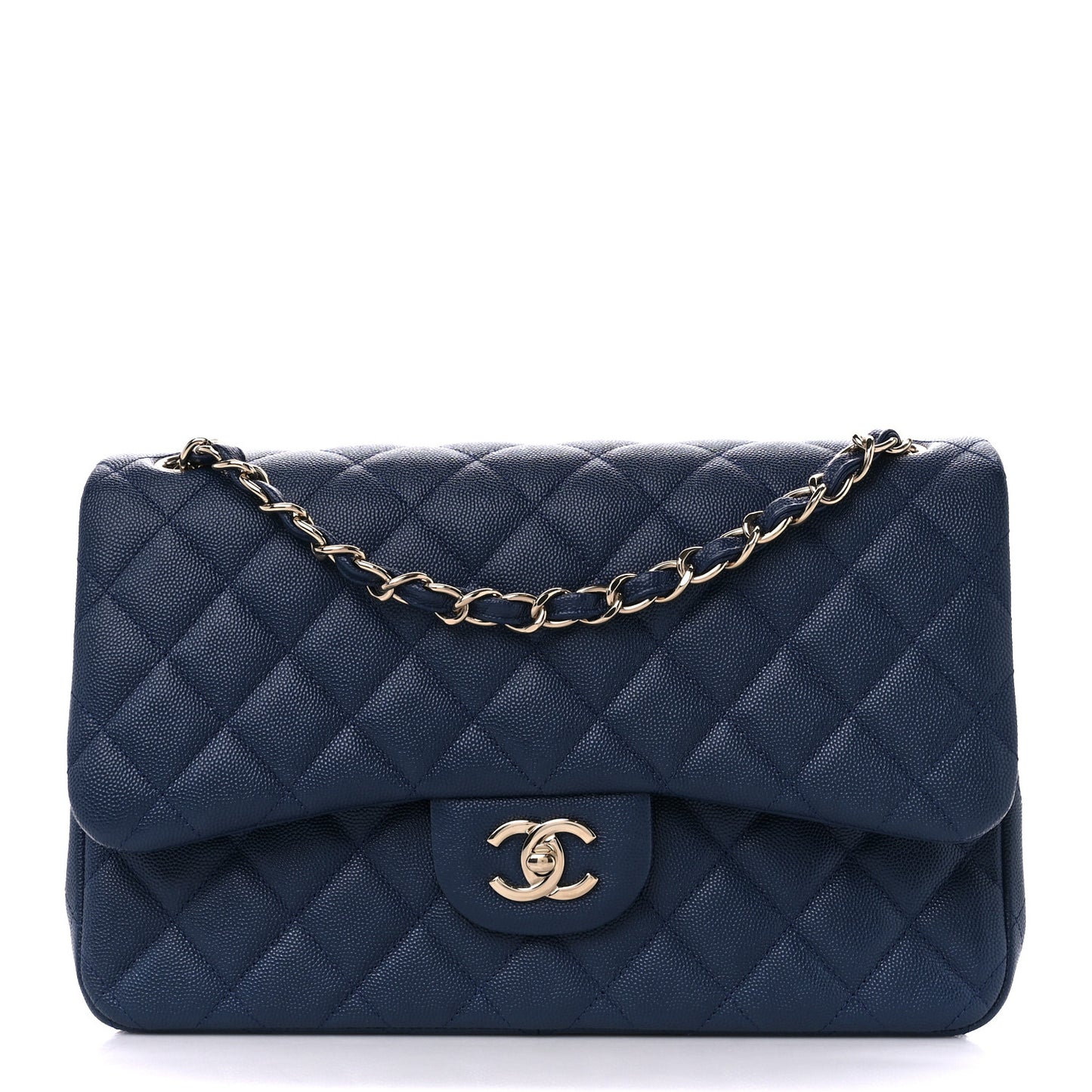 Caviar Quilted Jumbo Double Flap Navy