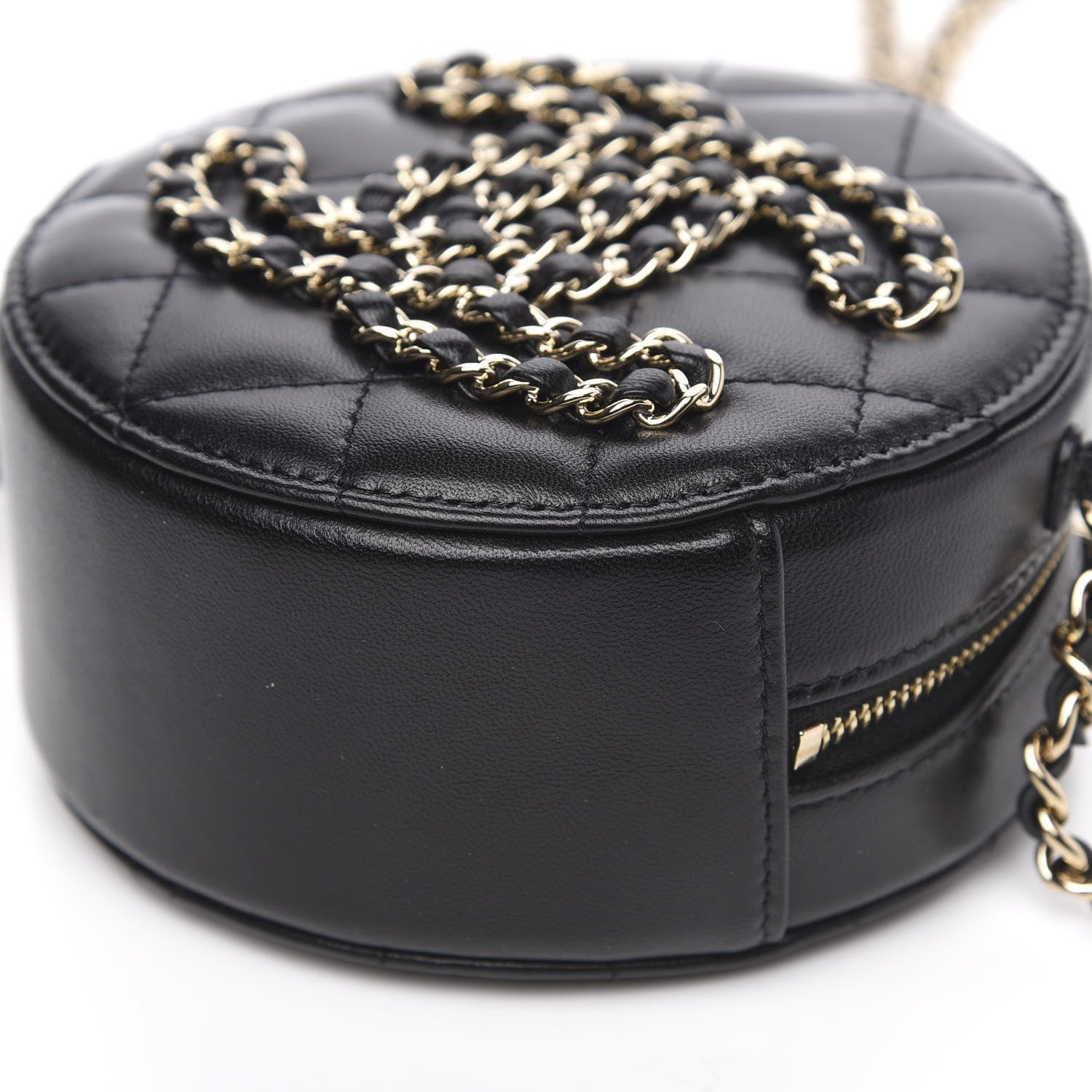 Chanel Lambskin Quilted Large CC Round Clutch With Chain Black 10 of 11