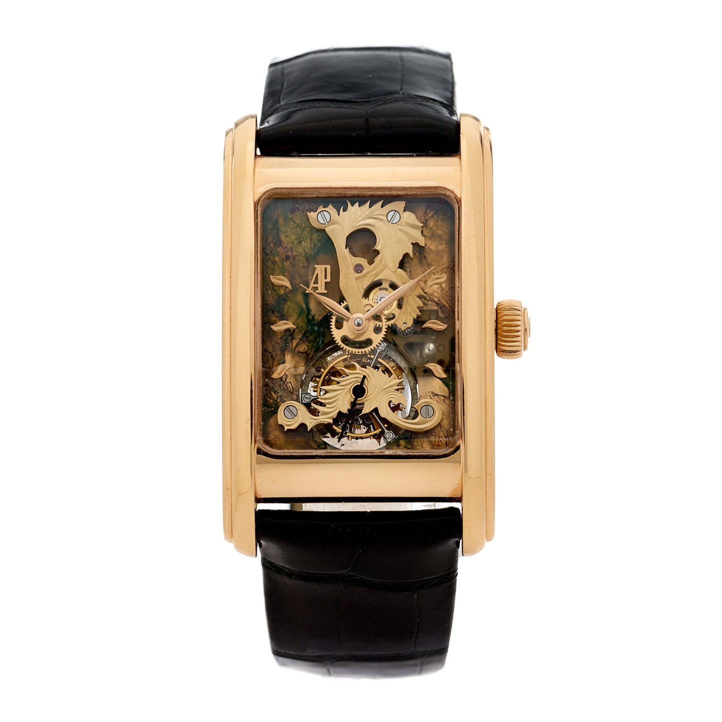 18K Rose Gold Alligator 29mm Edward Piguet Skeleton Tourbillon Manual Winding Watch 26049OR.OO.D088CR.01