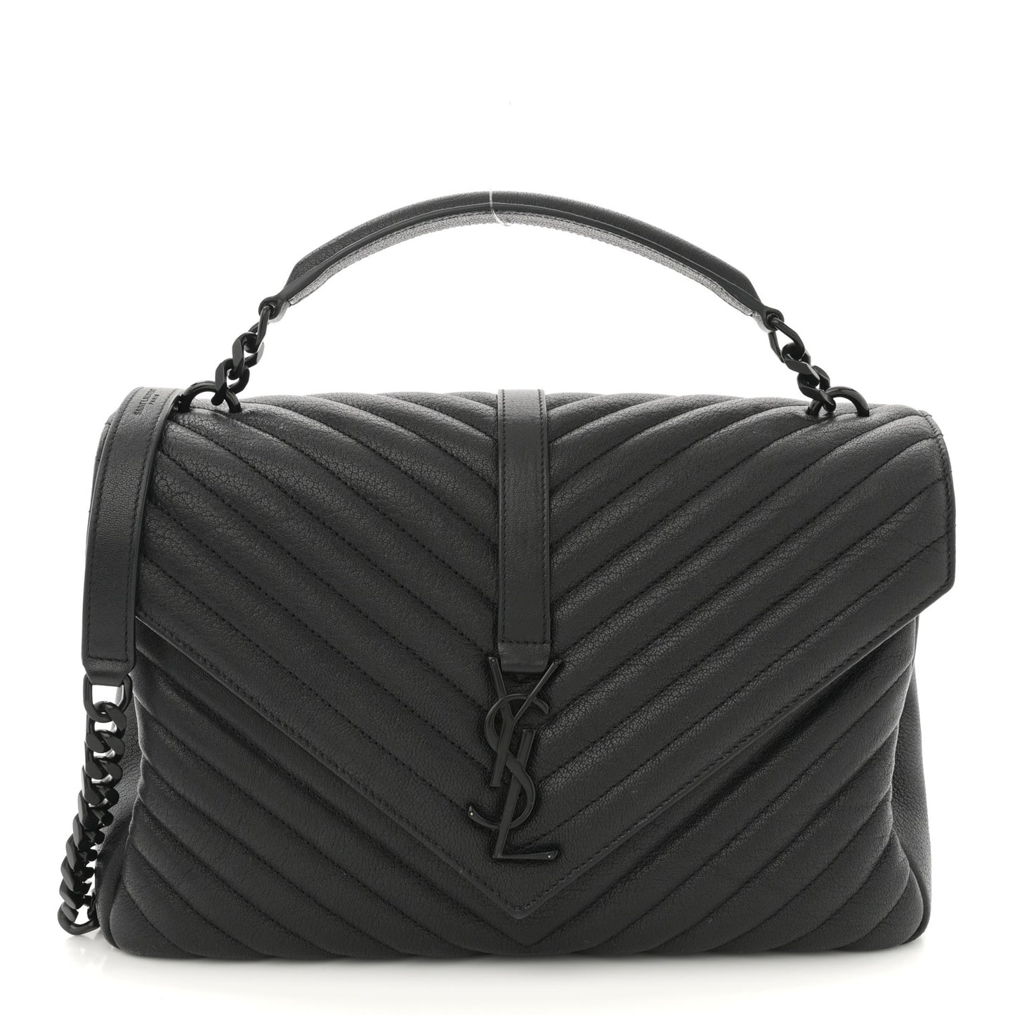 Sheepskin Matelasse Chevron Monogram Monochrome Large College Satchel Black