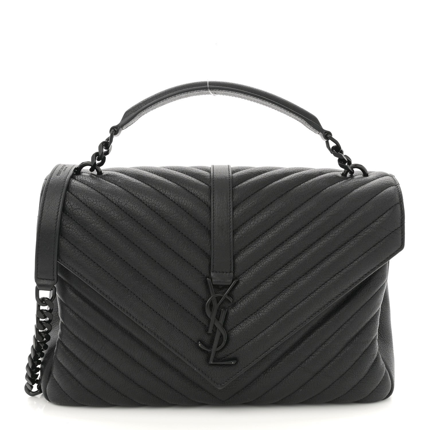 Saint Laurent Sheepskin Matelasse Chevron Monogram Monochrome Large College Satchel Black 1 of 12