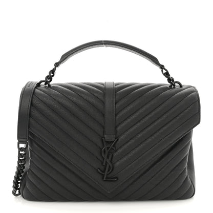 Saint Laurent Sheepskin Matelasse Chevron Monogram Monochrome Large College Satchel Black 1 of 12