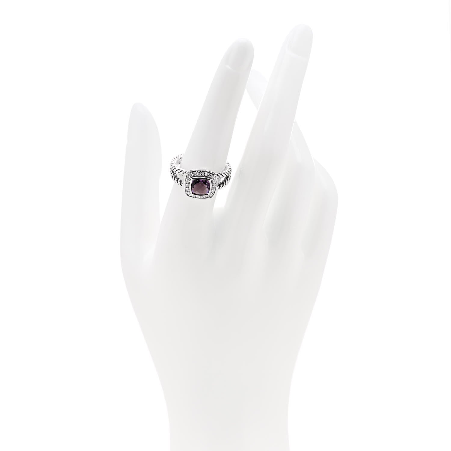 David Yurman Sterling Silver Diamond Amethyst 7mm Petite Albion Ring 54 7 2 of 5