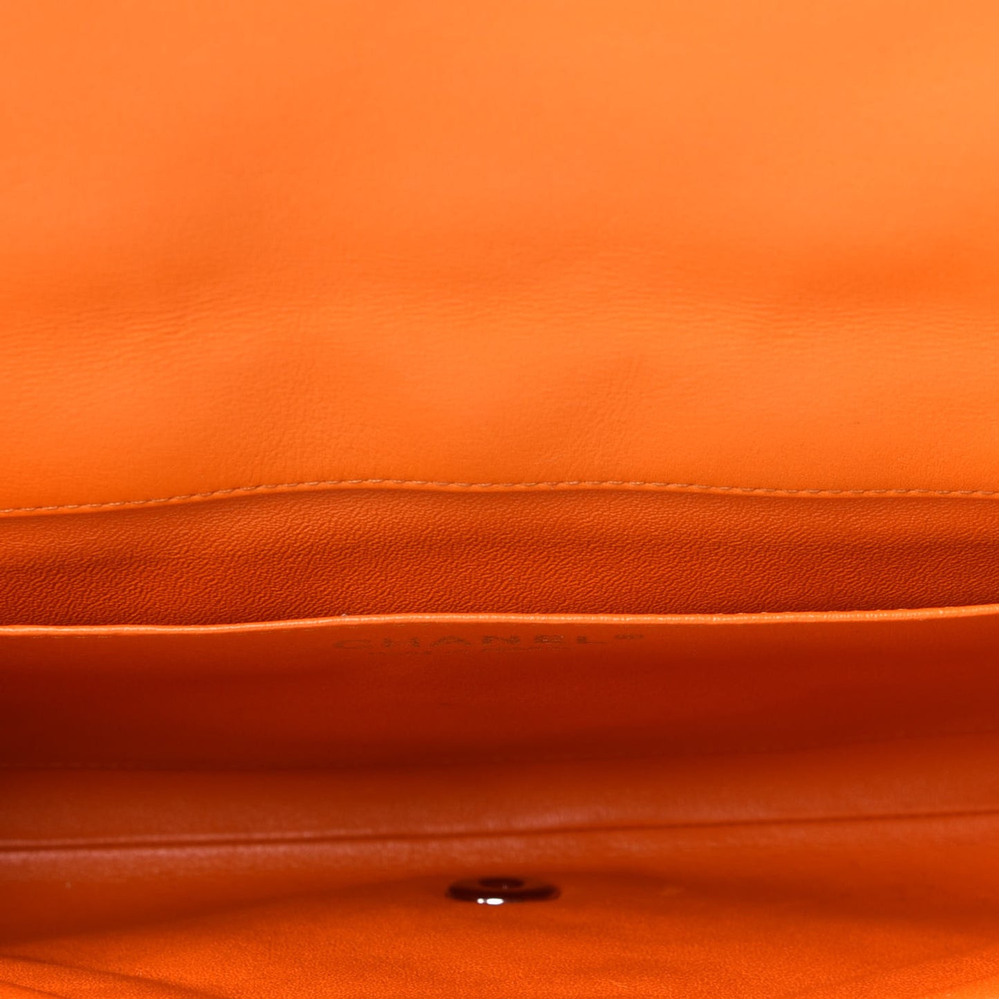 Patent Quilted Clutch with Chain Flap Orange