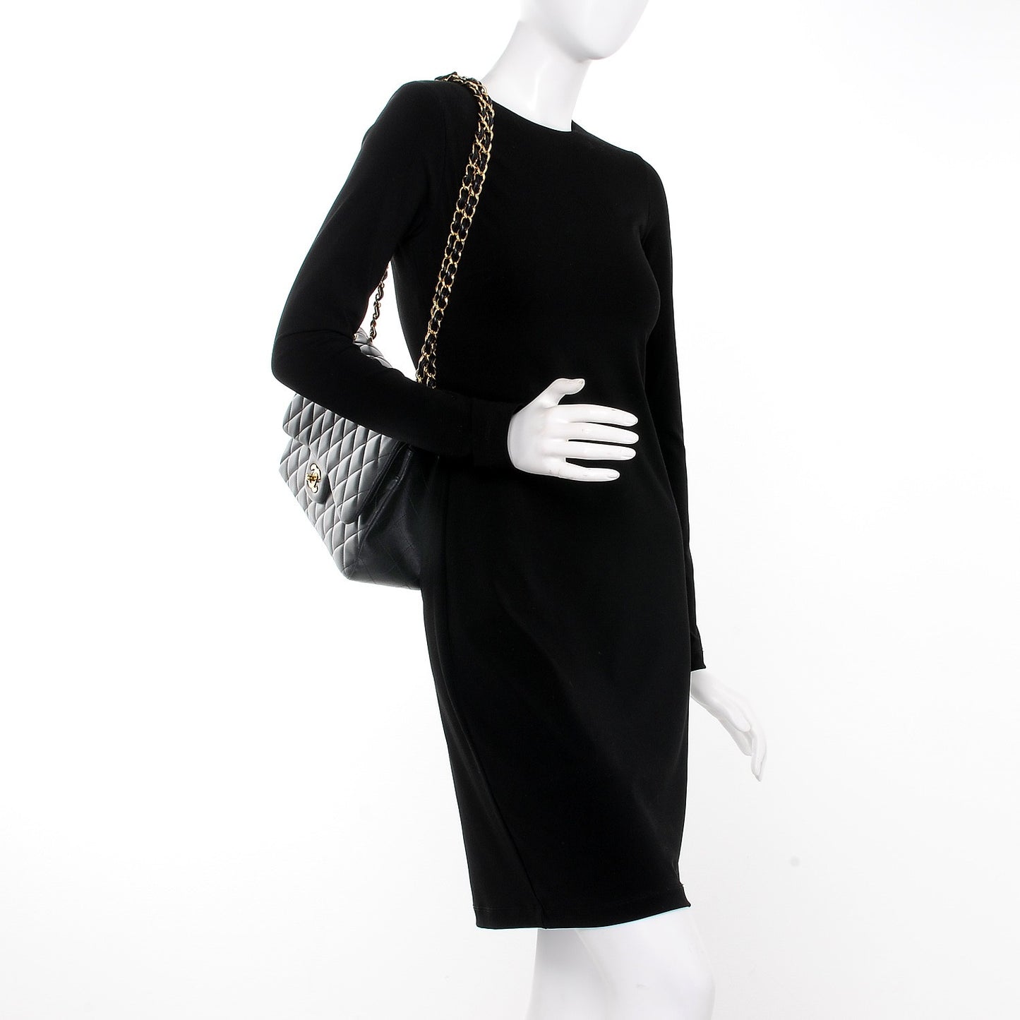 Lambskin Quilted Jumbo Double Flap Black
