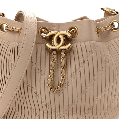 Chanel CHANELCrumpled Calfskin Coco Pleats Small Drawstring Bag Beige 8 of 13