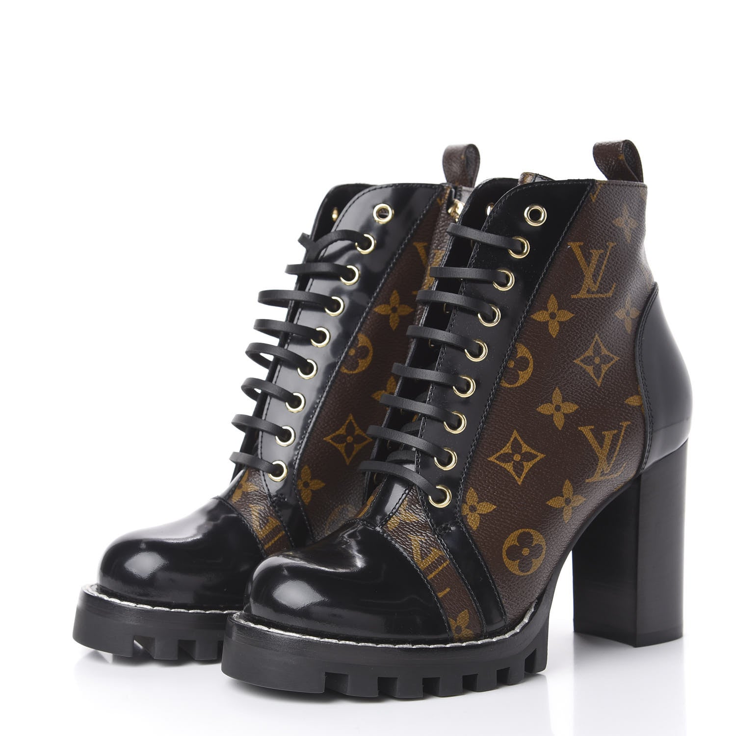 Louis Vuitton Patent Calfskin Monogram Star Trail Ankle Boots 37 Black 2 of 14