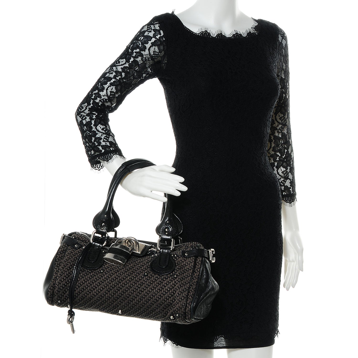Chloe Leather Tweed Paddington Satchel Black 2 of 7