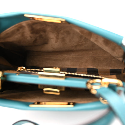 Fendi Vitello Morgan Fabric Jacquard Pequin Medium Peekaboo Iconic Satchel Lago Tobacco Black 5 of 13