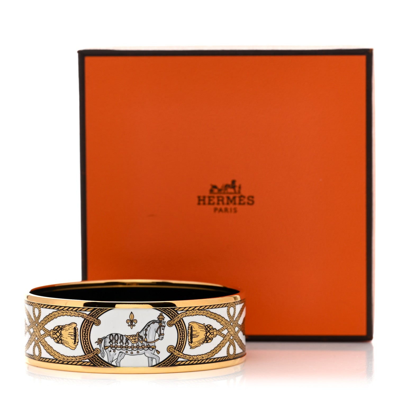 Hermes Enamel Printed Wide Grand Apparat Bracelet 65 White 6 of 6