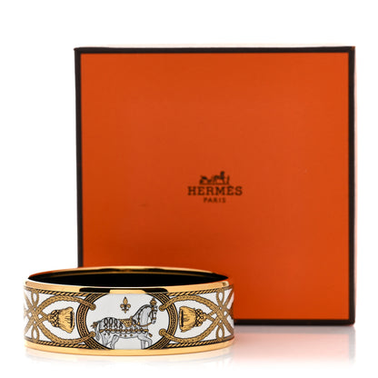 Hermes Enamel Printed Wide Grand Apparat Bracelet 65 White 6 of 6