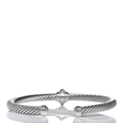 David Yurman Sterling Silver 14K Yellow Gold Blue Topaz Lapis Lazuli 5mm Cable Renaissance Station Bracelet 3 of 4