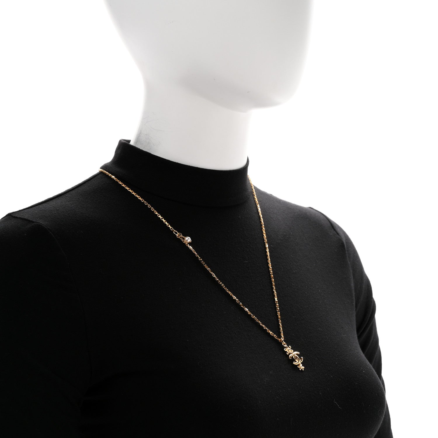 Chanel Crystal CC Flower Necklace Gold 2 of 7