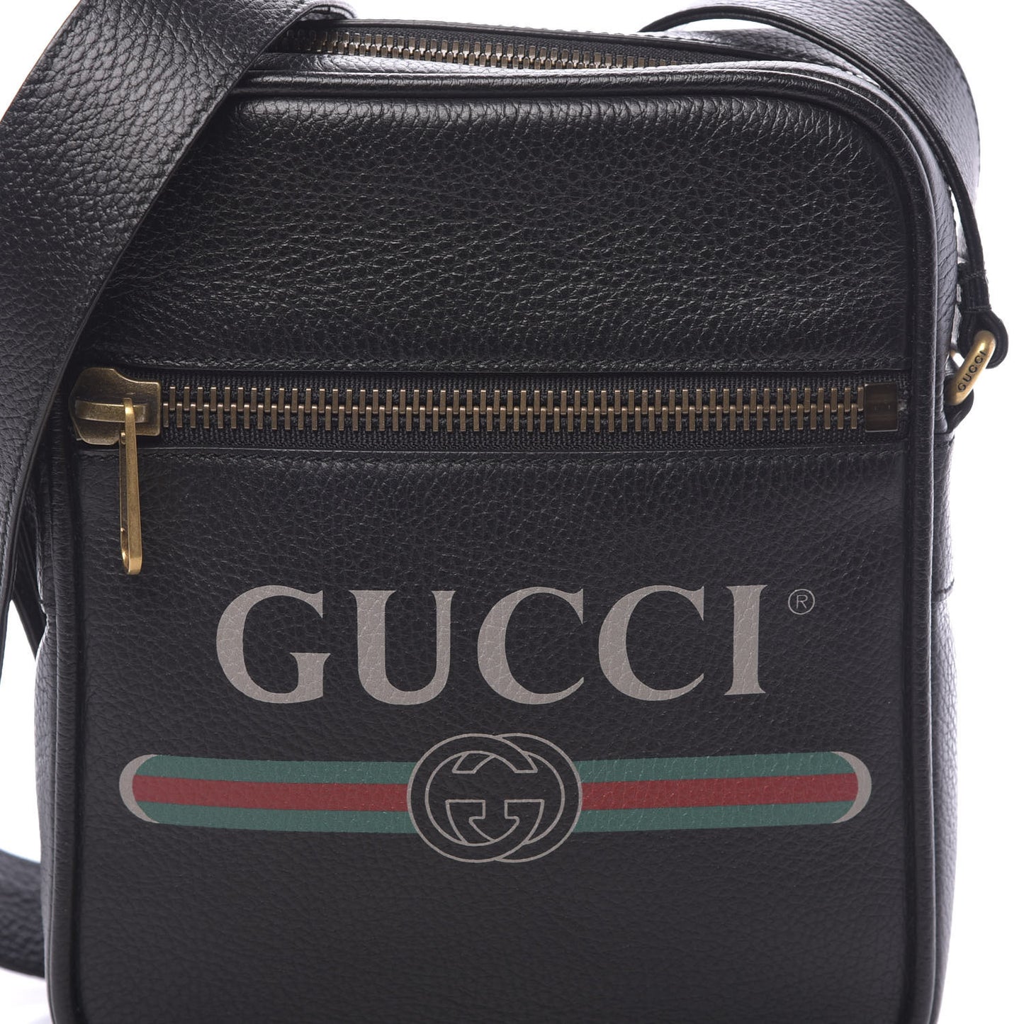 Grained Calfskin Logo Messenger Bag Black
