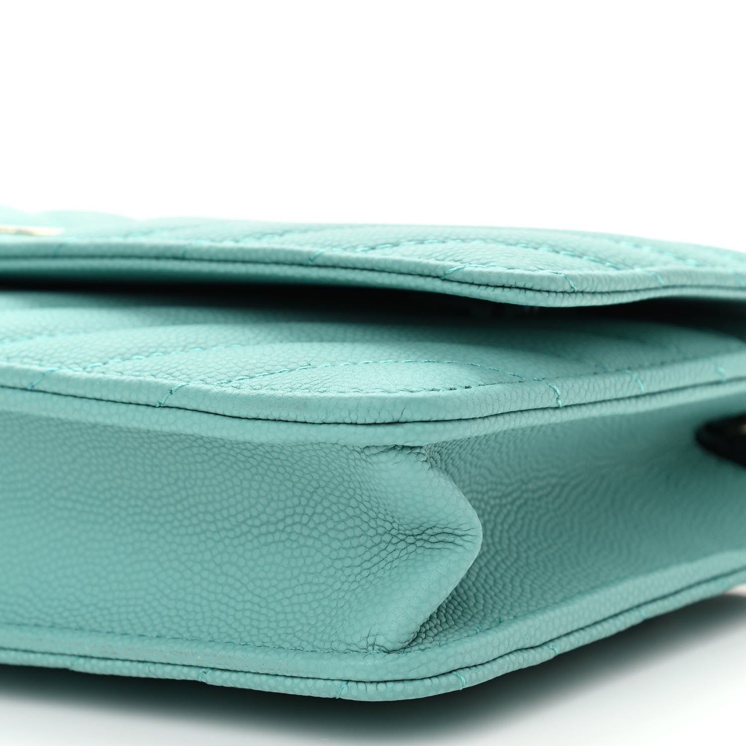 Chanel Caviar Flat Chevron Quilted Wallet On Chain WOC Green 10 of 12