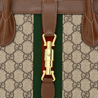 Gucci GG Supreme Monogram Azalea Calfskin Web Medium Jackie 1961 Tote Beige Ebony Brown Sugar 8 of 12