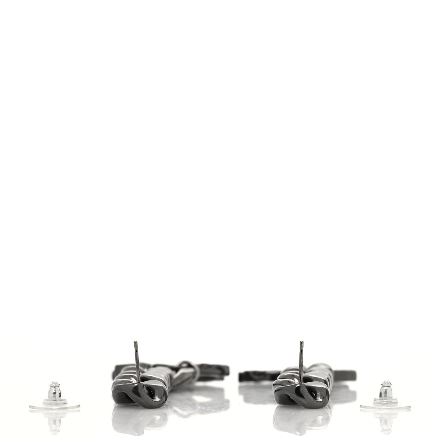 Metal CC Pick Drop Earrings Ruthenium