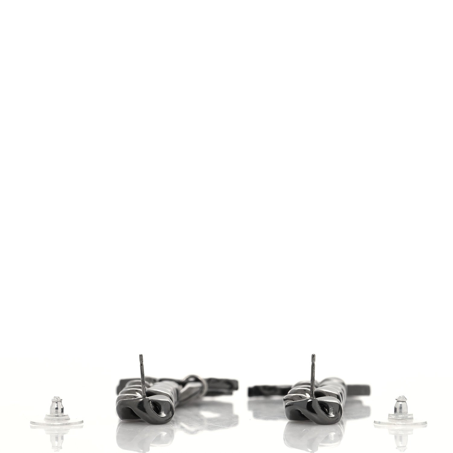 Chanel Metal CC Pick Drop Earrings Ruthenium 3 of 4