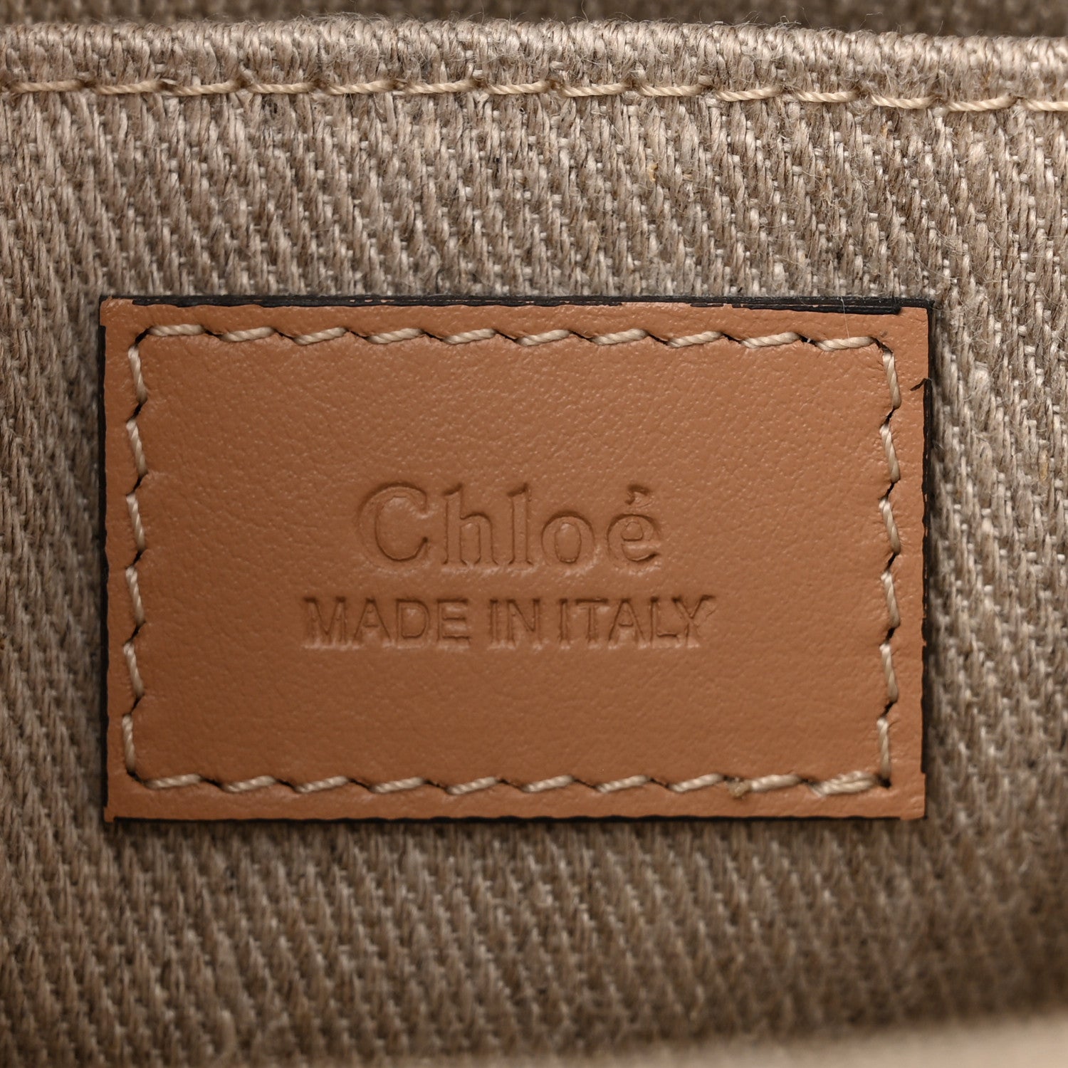 Chloe Linen Calfskin Small Woody Ribbon Tote With Strap White Light Brown 6 of 10