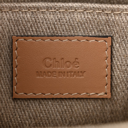 Chloe Linen Calfskin Small Woody Ribbon Tote With Strap White Light Brown 6 of 10