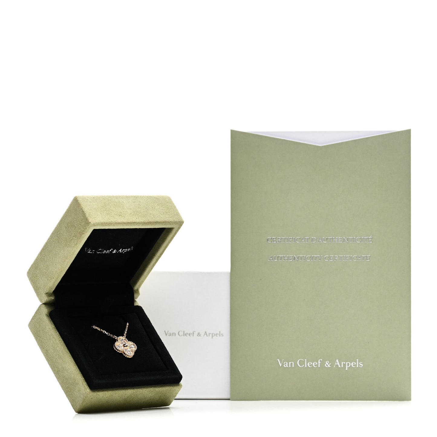 18K Yellow Gold Diamond Vintage Alhambra Pendant Necklace