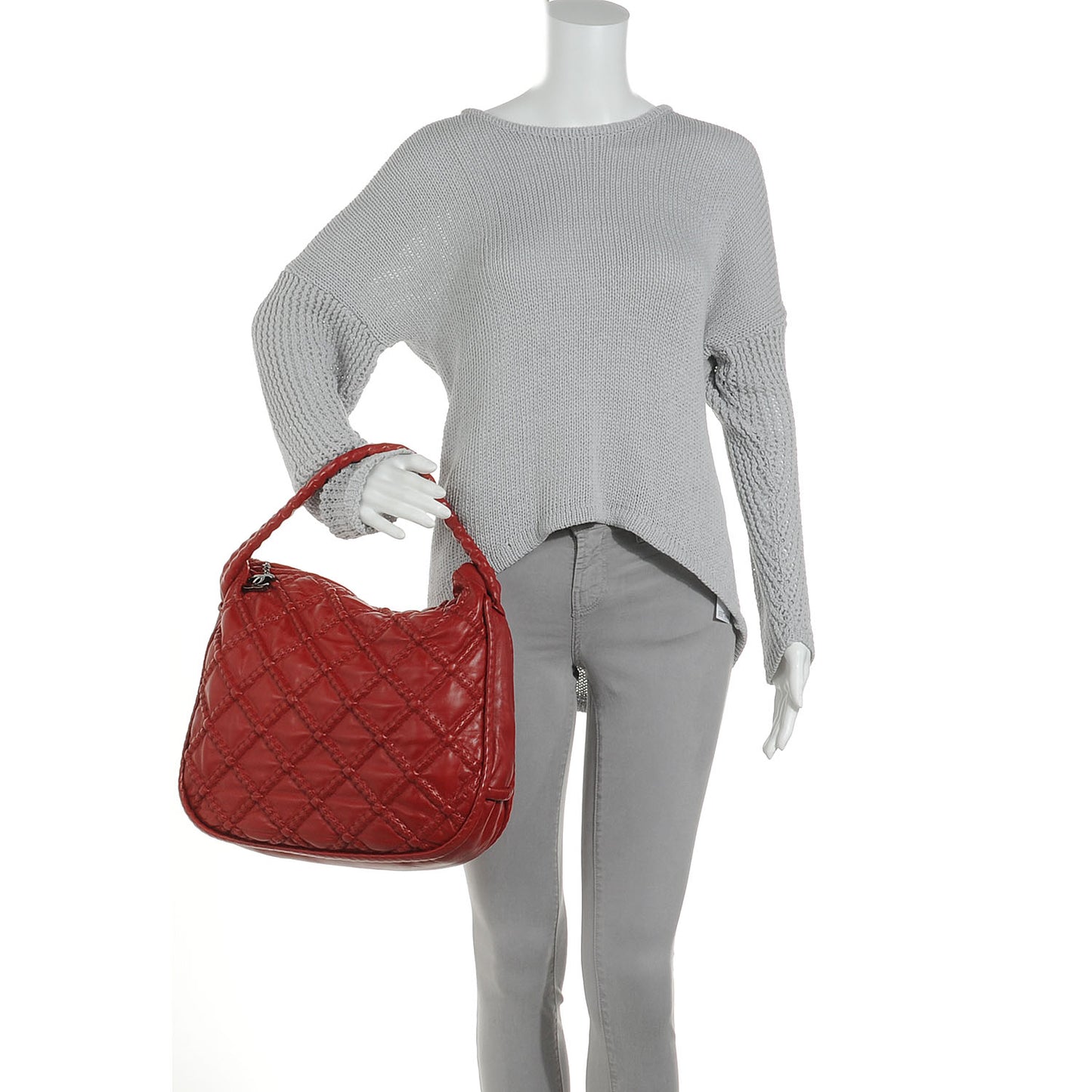 Quilted Lambskin Hidden Chain Hobo Red