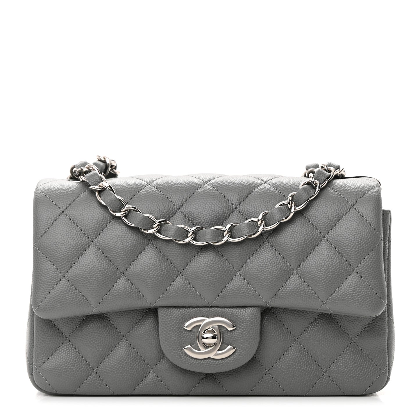 Caviar Quilted Mini Rectangular Flap Grey