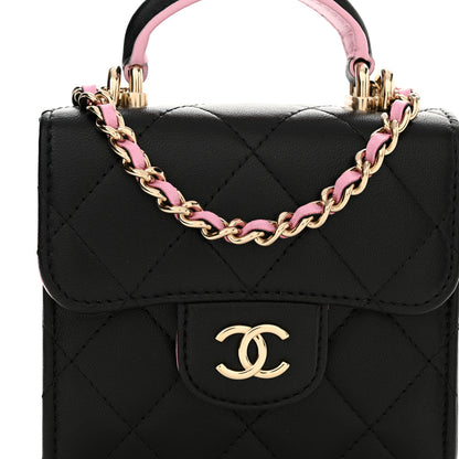Chanel Lambskin Quilted Bi-Color Top Handle Clutch With Chain Black Pink 8 of 11