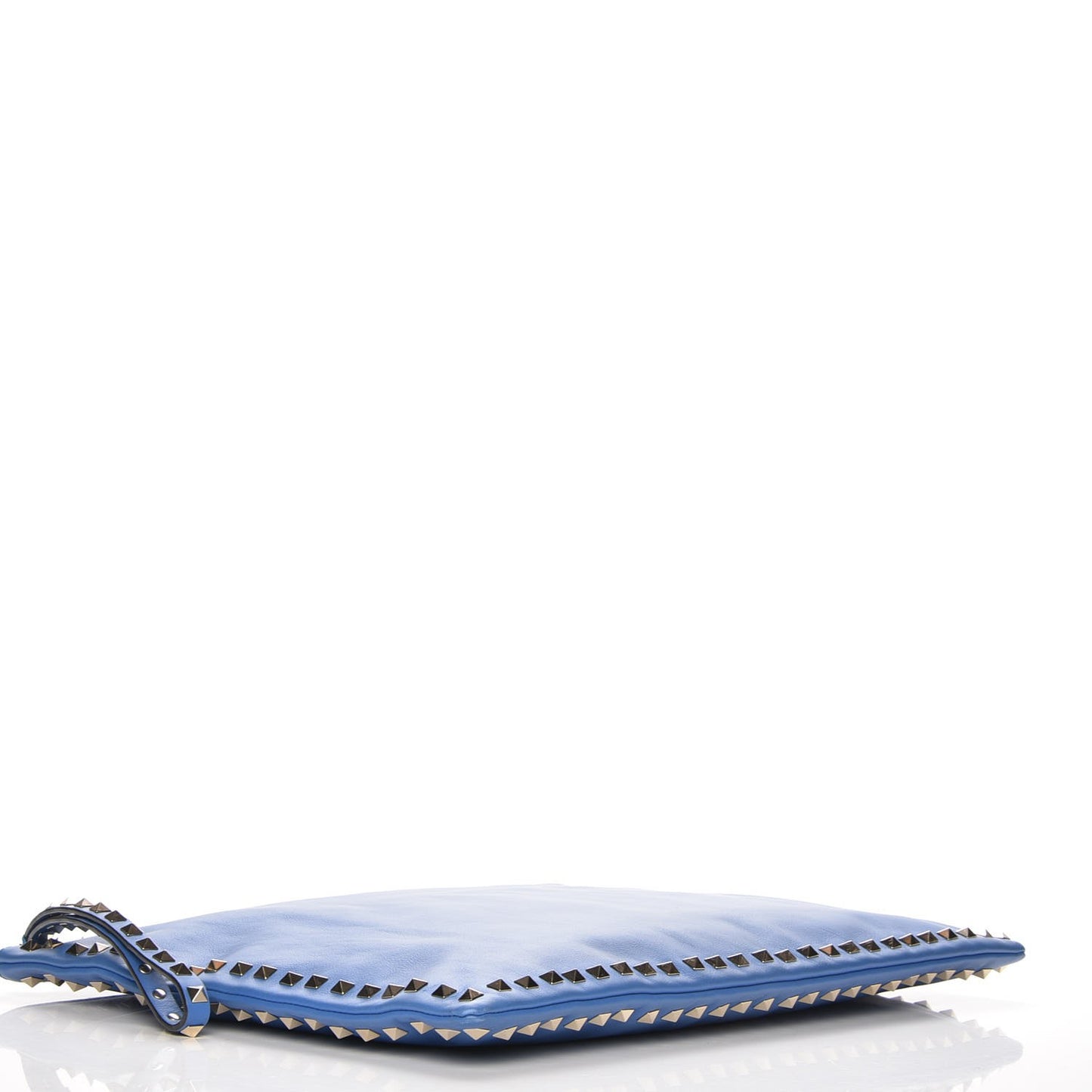 Vitello Oversized Rockstud Zip Wristlet Pouch Light Sapphire