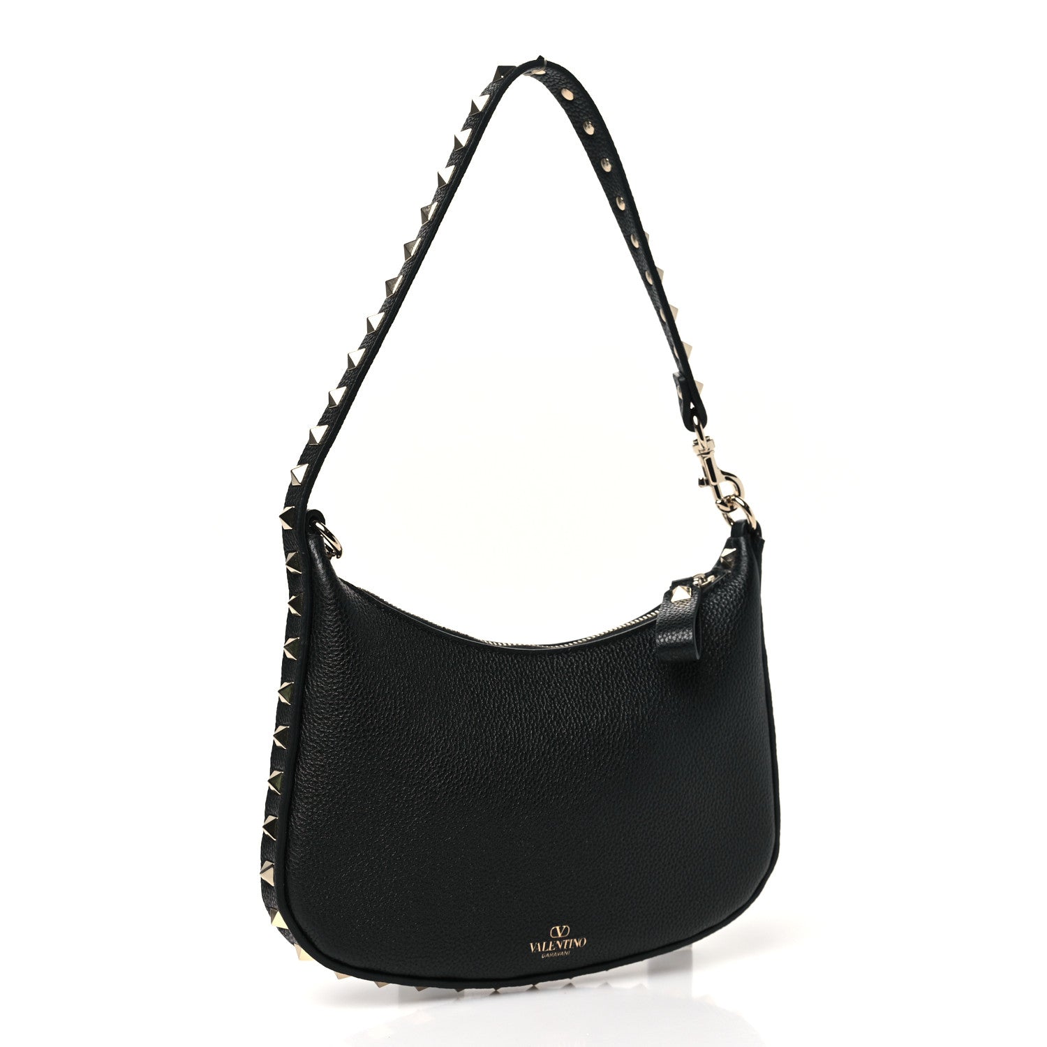 Valentino Garavani Grainy Calfskin Mini Rockstud Hobo Black 3 of 9