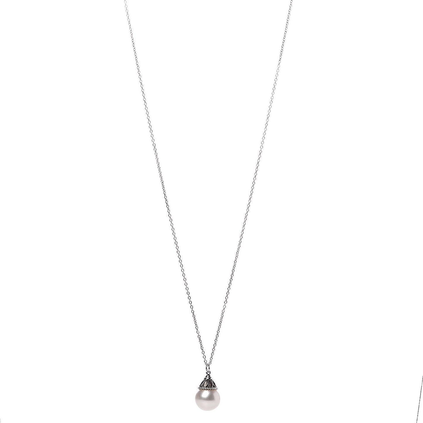 Sterling Silver Pearl Ziegfeld Drop Pendant Necklace