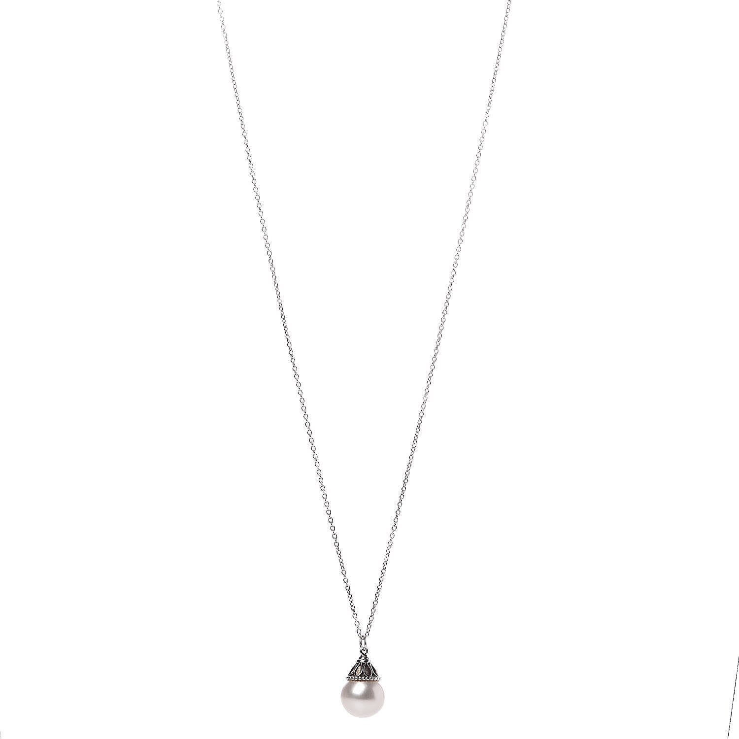 Tiffany Sterling Silver Pearl Ziegfeld Drop Pendant Necklace 1 of 6